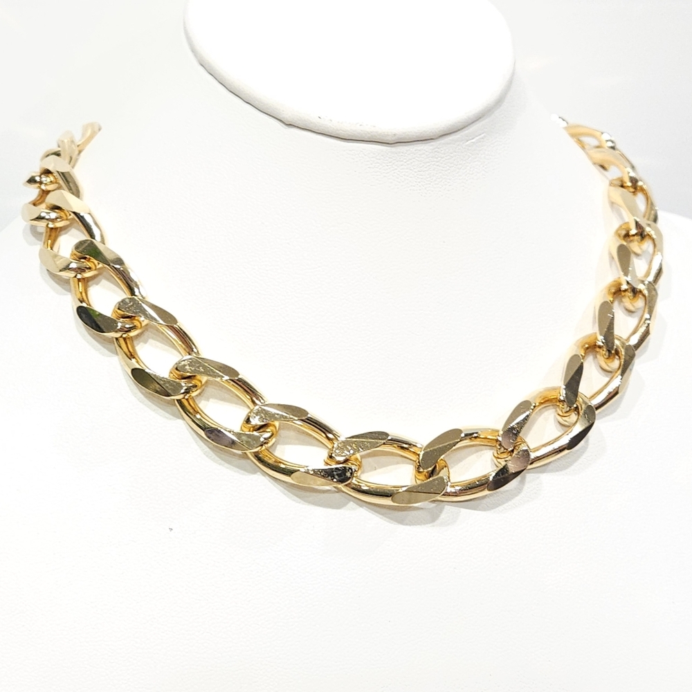Vintage Christian Dior Curb Chain Necklace 1990s Chunky Gold Tone 16-inch - Picture 8 of 16